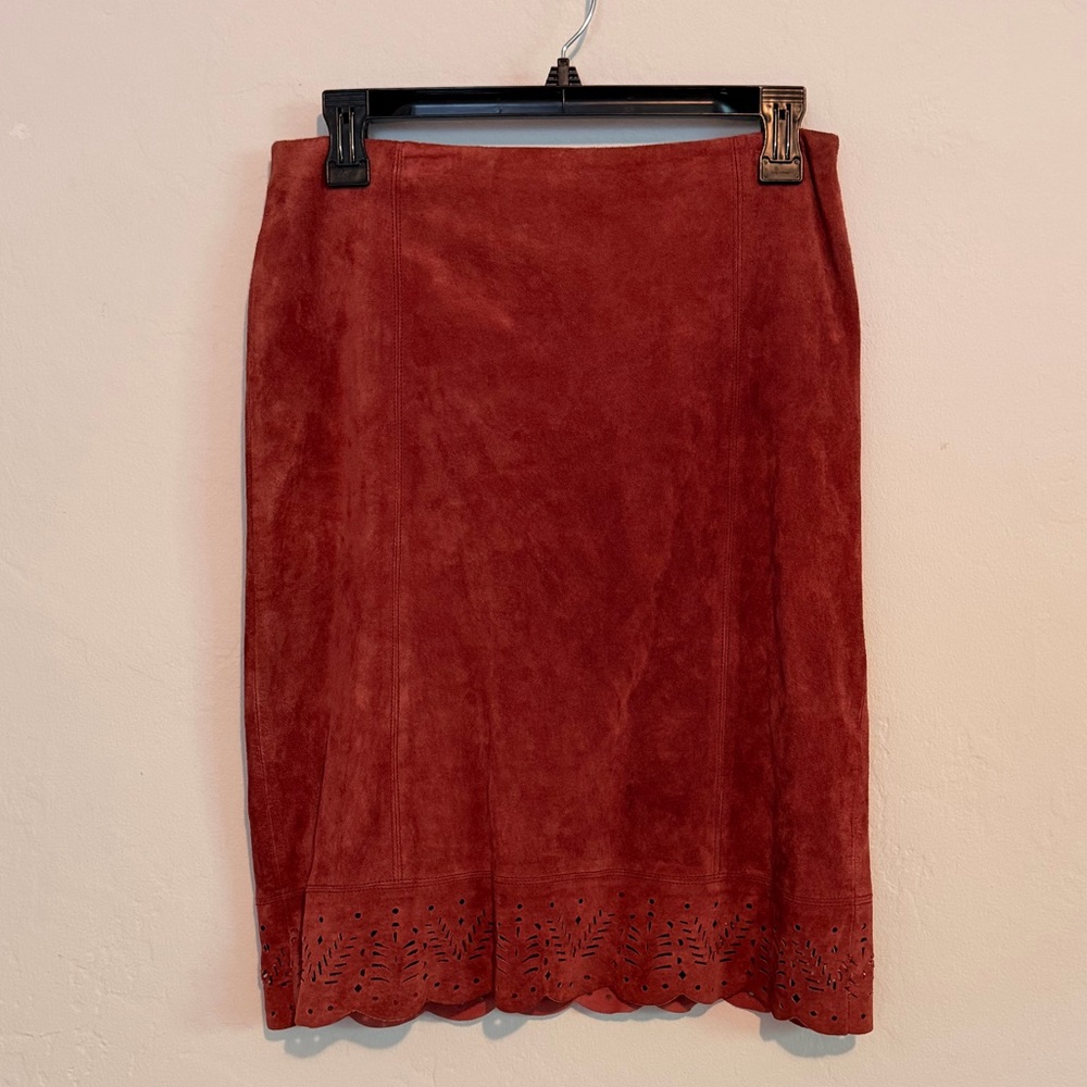 Laundry By Shelli Segal Brick Red Suede Pencil Skirt size 4 vintage